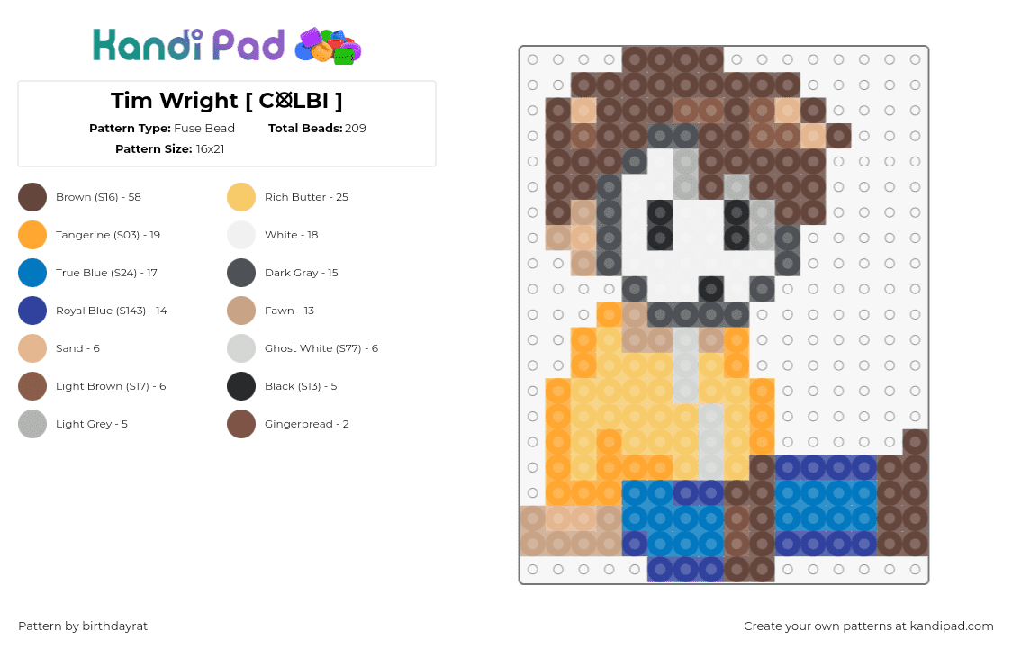 Tim Wright [ C⦻LBI ] - Fuse Bead Pattern by birthdayrat on Kandi Pad - tim wright,creepypasta,mask,character,orange,blue,brown