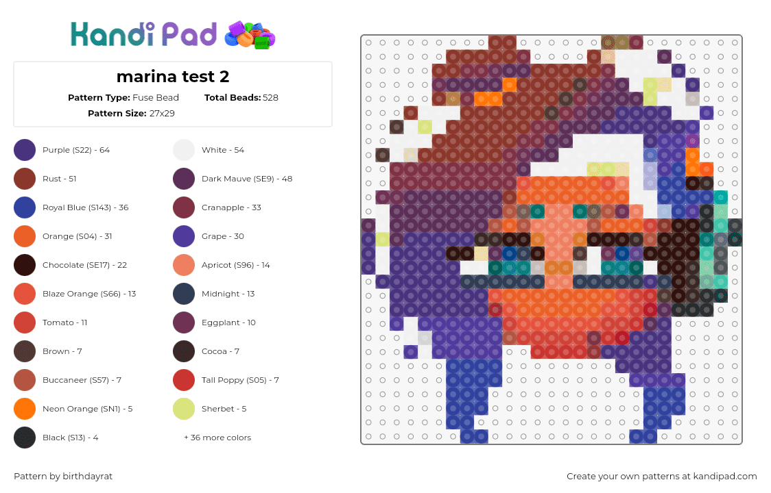 marina test 2 - Fuse Bead Pattern by birthdayrat on Kandi Pad - marina,splatoon,character,video game,gradient,purple,orange,teal