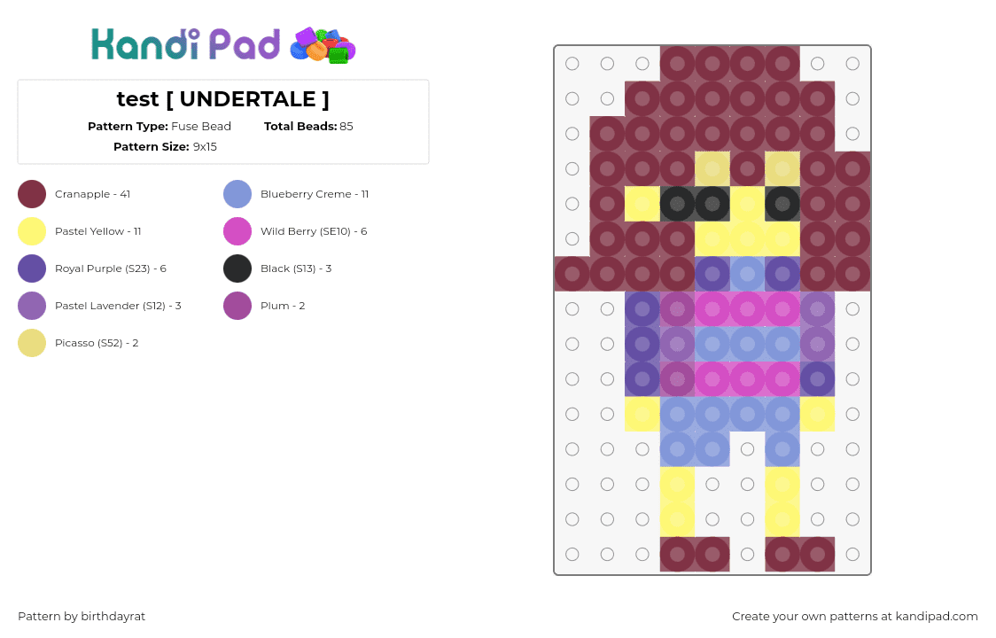 test [ UNDERTALE ] - Fuse Bead Pattern by birthdayrat on Kandi Pad - frisk,undertale,character,video game,pastel,yellow,purple,pink,brown