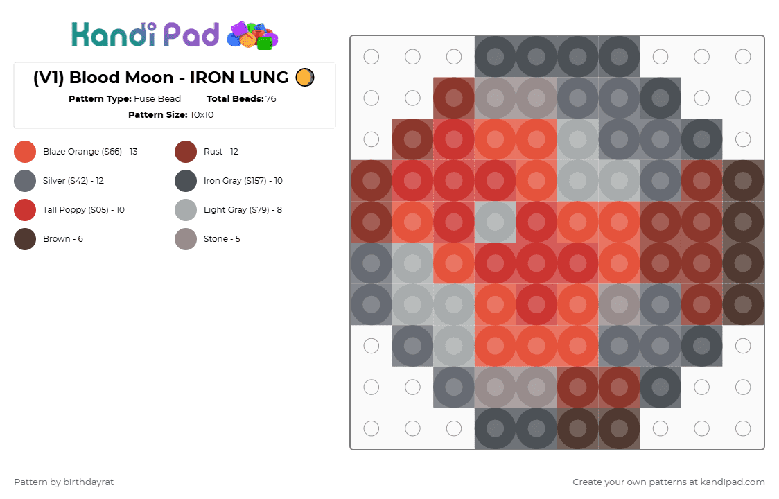 (V1) Blood Moon - IRON LUNG 🌖 - Fuse Bead Pattern by birthdayrat on Kandi Pad - blood moon, gray, iron lung, pony town, red