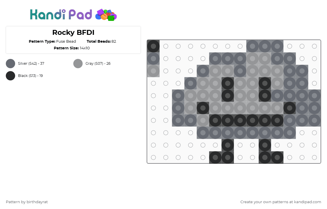Rocky BFDI - Fuse Bead Pattern by birthdayrat on Kandi Pad - gray,bfdi,rocky,object show