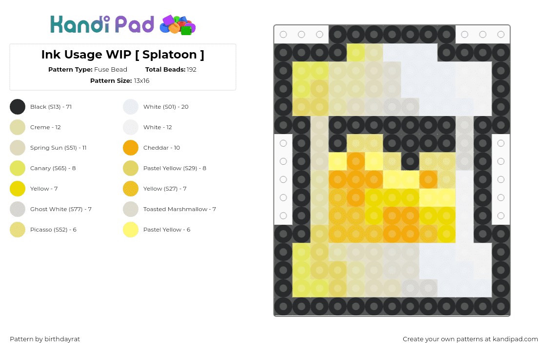 Ink Usage WIP [ Splatoon ] Fuse Bead Pattern - Kandi Pad | Kandi ...