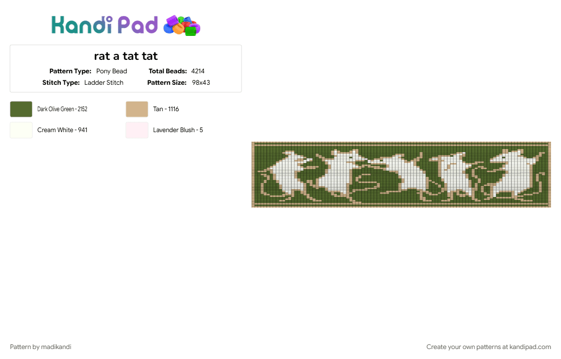 rat a tat tat - Pony Bead Pattern by madikandi on Kandi Pad - beige, dancing, gold, pinterest, rat, whimsy