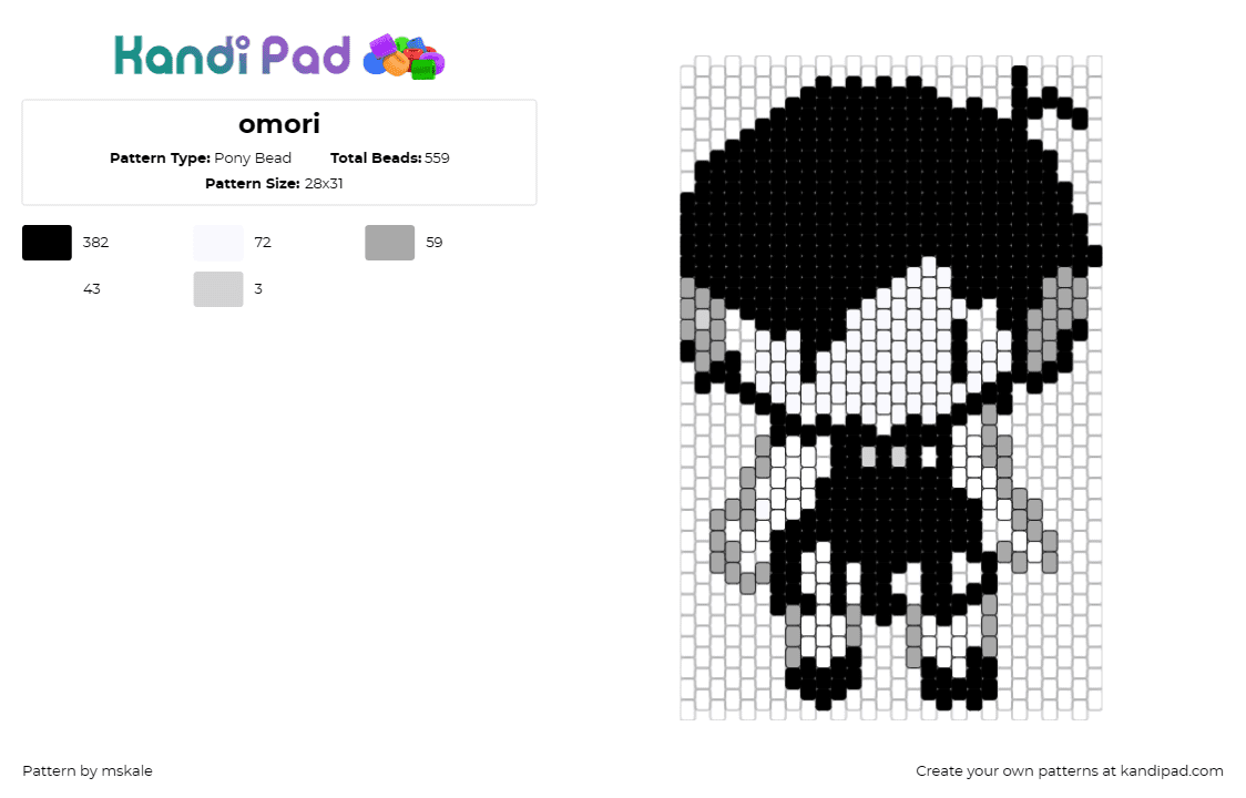 omori - Pony Bead Pattern by mskale on Kandi Pad - omori,character,video game,grayscale