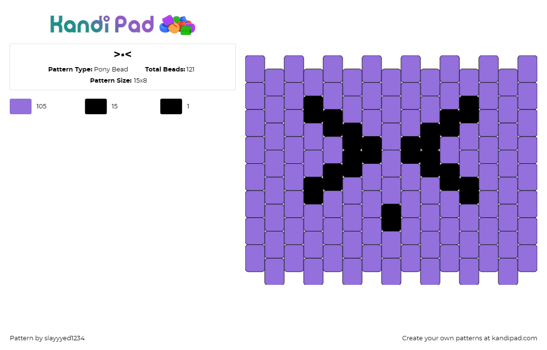 >•< - Pony Bead Pattern by slayyyed1234 on Kandi Pad - emoticon,face,cute,simple,purple