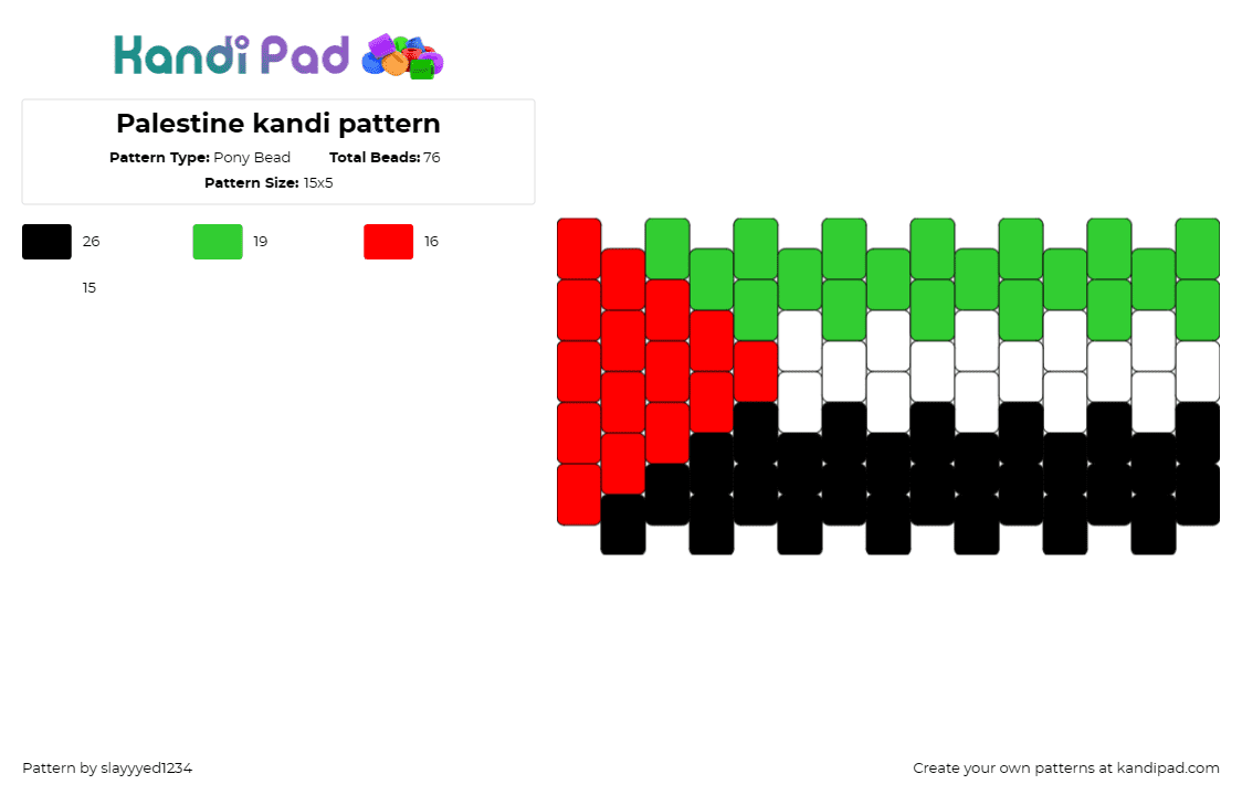 Palestine kandi pattern - Pony Bead Pattern by slayyyed1234 on Kandi Pad - palestine,flag,country,support,red,green,black