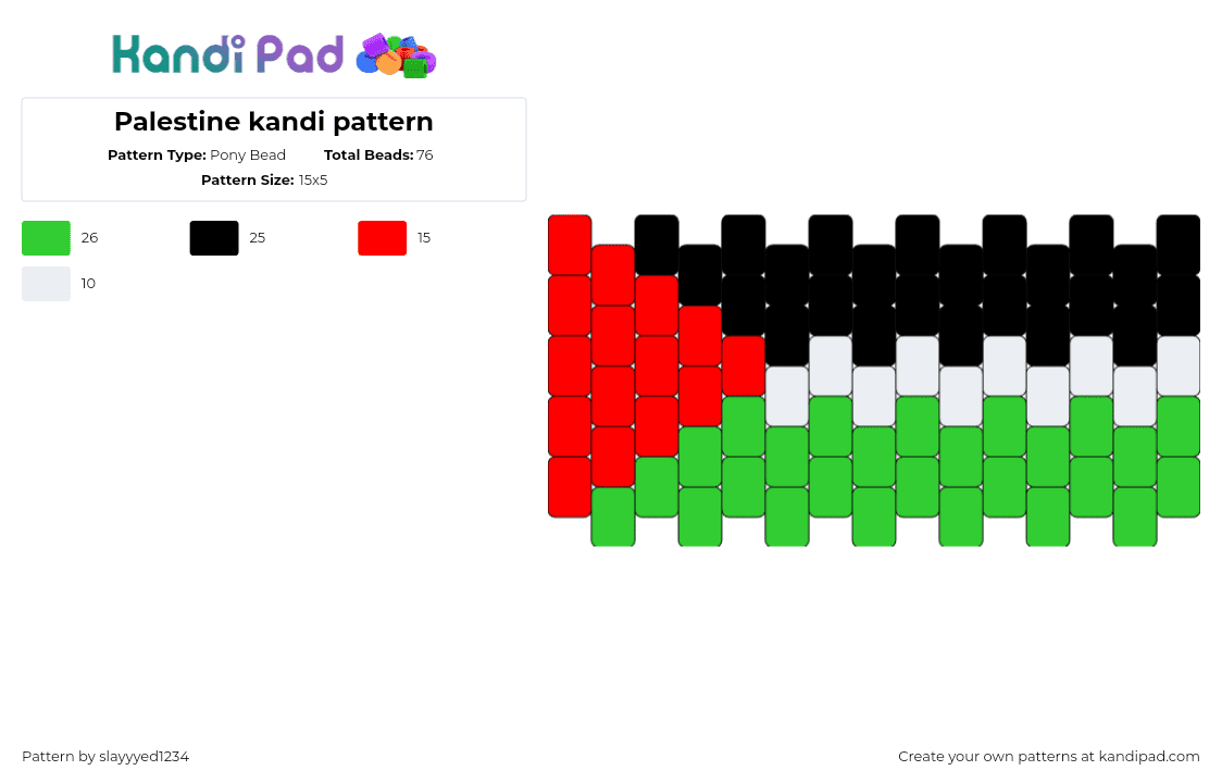 Palestine kandi pattern - Pony Bead Pattern by slayyyed1234 on Kandi Pad - palestine,flag,country,support,red,green,black