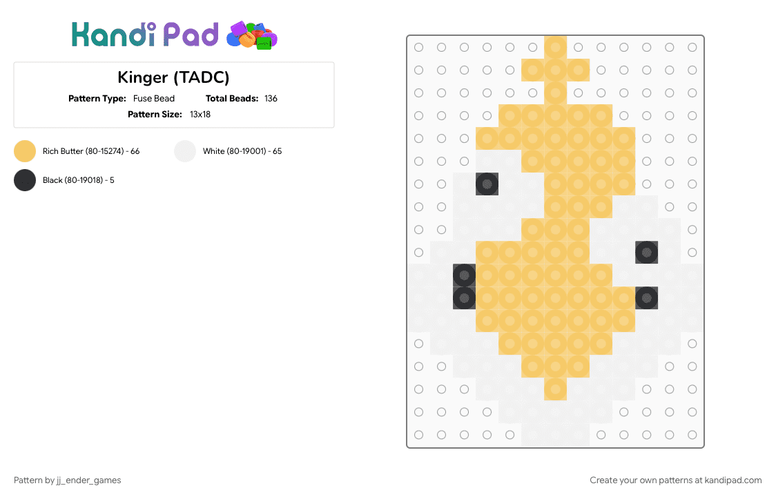 Kinger (TADC) - Fuse Bead Pattern by jj_ender_crafts on Kandi Pad - cartoon, digital circus, kinger, perler, tadc, tv show, white, yellow