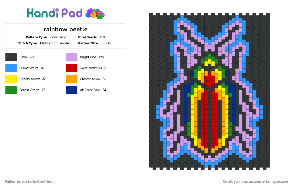 rainbow beetle - Pony Bead Pattern by a-chronic-0verthinker on Kandi Pad - black, cotdbugs, light blue, pink