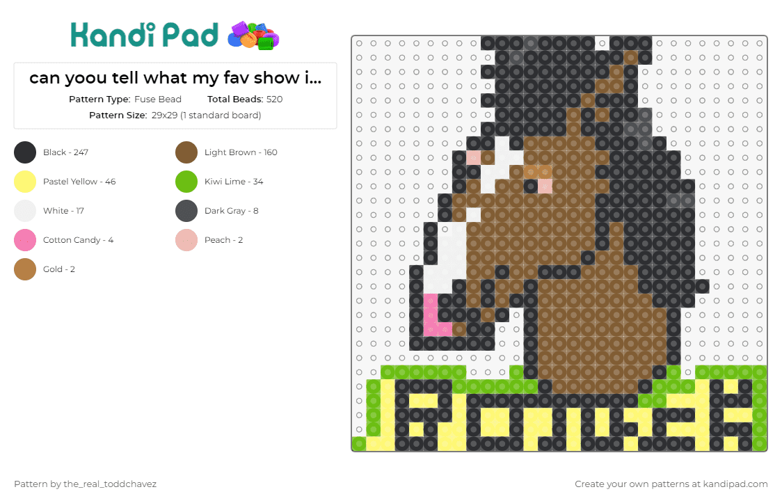 can yoou tell what my fav show is yet? - Fuse Bead Pattern by the_real_toddchavez on Kandi Pad - bojack horseman,horse,animals,cartoon,tv shows