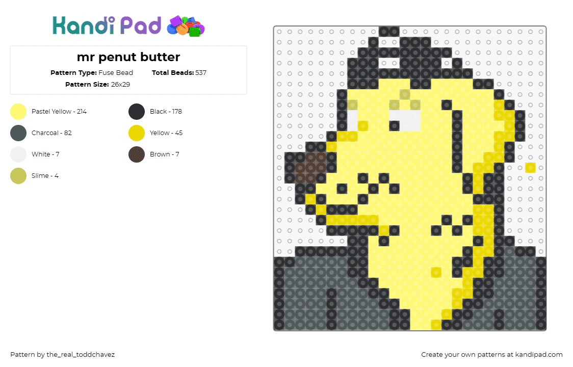 mr penut butter - Fuse Bead Pattern by the_real_toddchavez on Kandi Pad - mr peanut butter,bojack horseman,character,dog,tv show,yellow,black