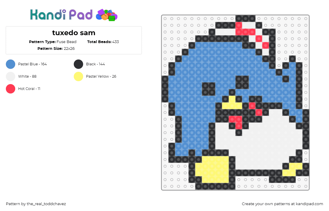 tuxedo sam - Fuse Bead Pattern by the_real_toddchavez on Kandi Pad - tuxedo sam,sanrio,penguin,character,cute,kawaii,sailor,blue,white