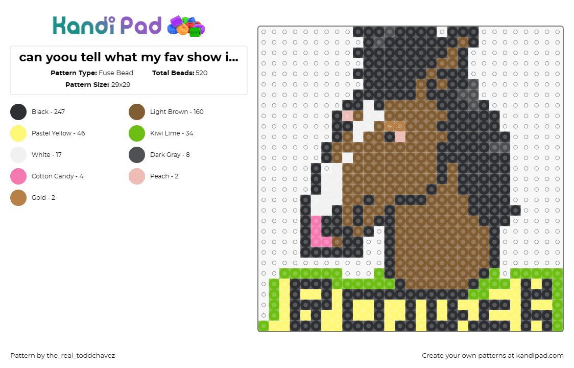 can yoou tell what my fav show is yet? - Fuse Bead Pattern by the_real_toddchavez on Kandi Pad - bojack horseman,horse,sign.name,tv show,character,brown,yellow