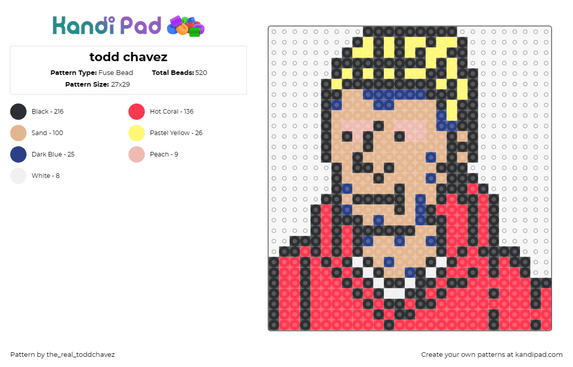 todd chavez - Fuse Bead Pattern by the_real_toddchavez on Kandi Pad - todd chavez,bojack horseman,character,tv show,animation,portrait,tan,red