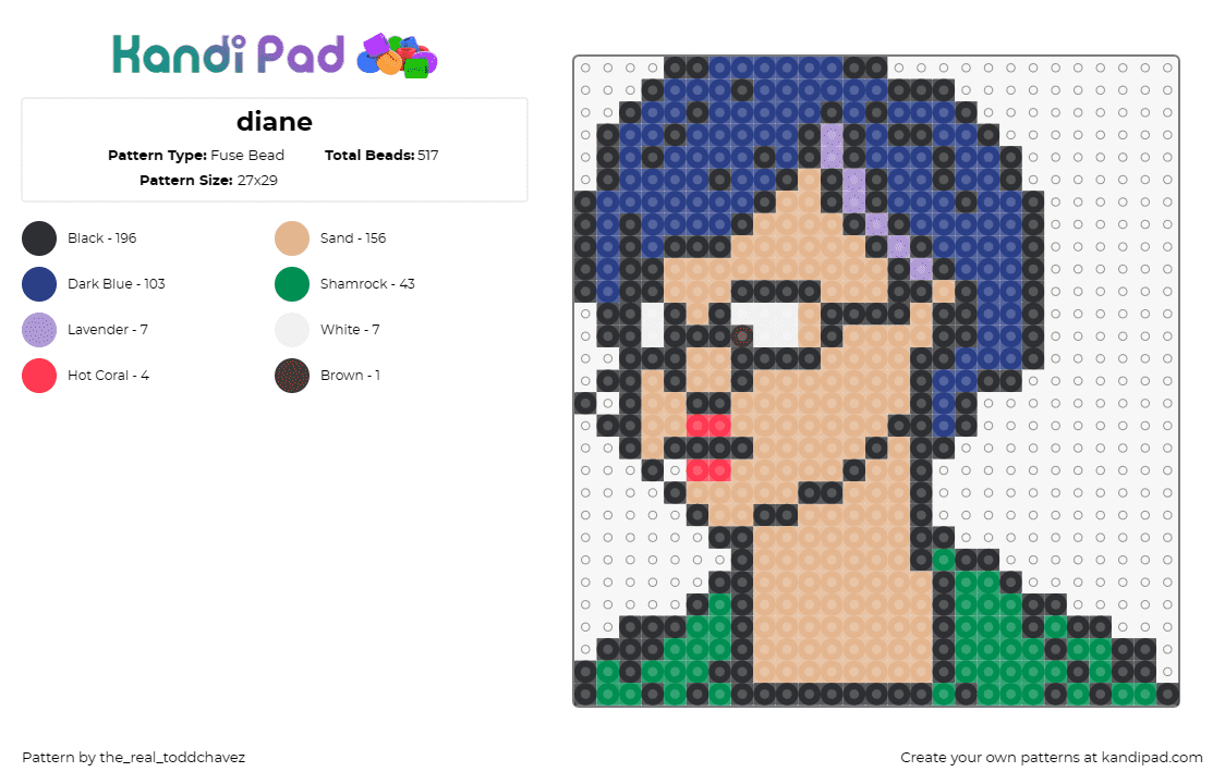 diane - Fuse Bead Pattern by the_real_toddchavez on Kandi Pad - diane nguyen,bojack horseman,character,tv show,animation,portrait,tan,blue,green