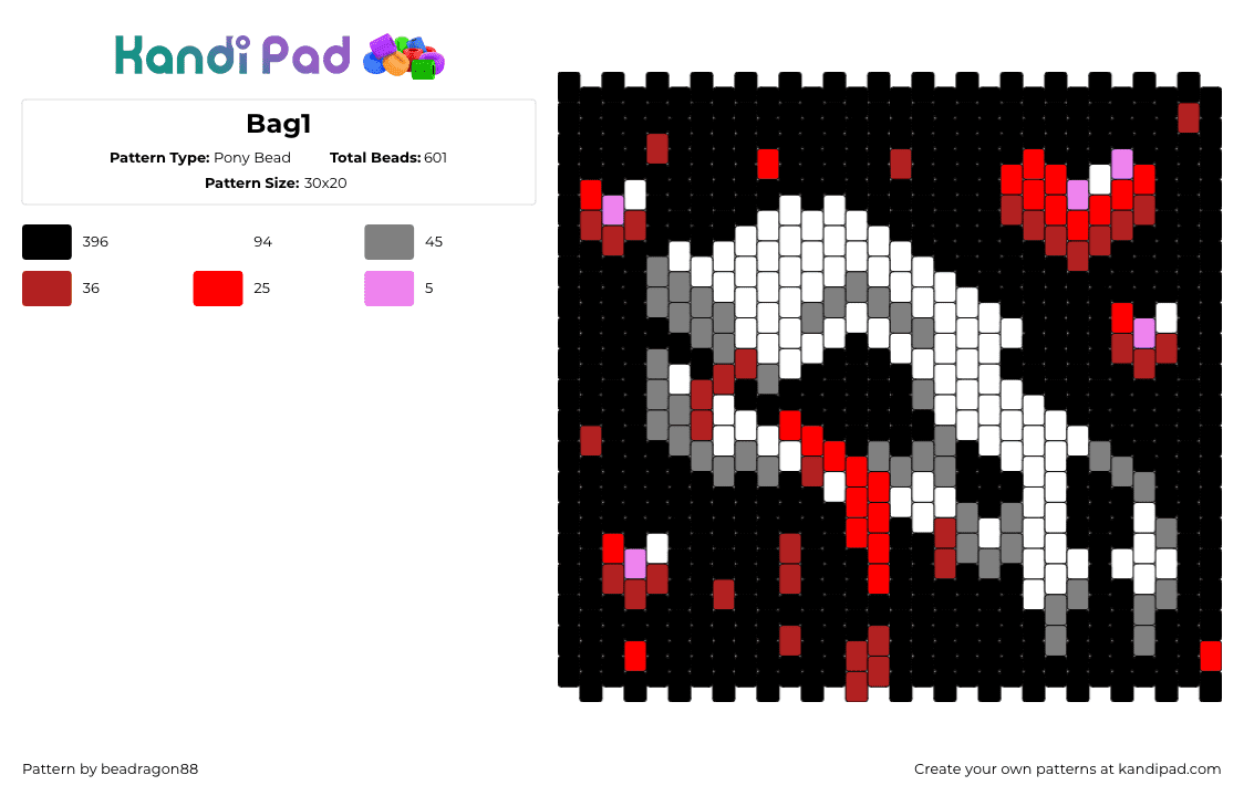 Bag1 - Pony Bead Pattern by beadragon88 on Kandi Pad - skull,blood,hearts,bag,panel,dark,black,white,red