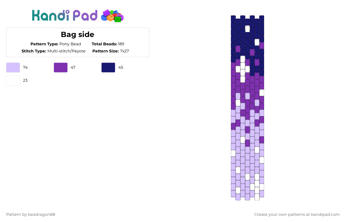 Bag side - Pony Bead Pattern by beadragon88 on Kandi Pad - pink,purple