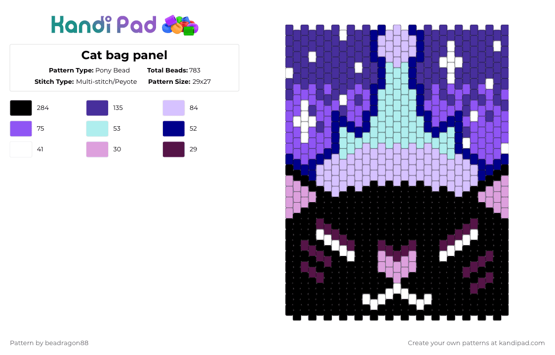 Cat bag panel - Pony Bead Pattern by beadragon88 on Kandi Pad - purple
