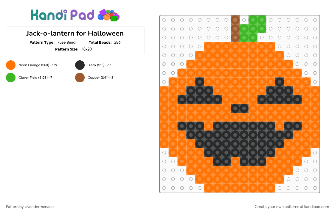 Jack-o-lantern for Halloween - Fuse Bead Pattern by lavendermenace on Kandi Pad - orange