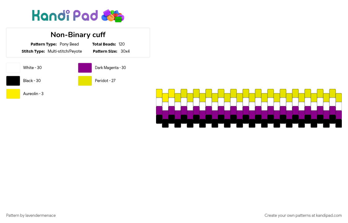 Non-Binary cuff - Pony Bead Pattern by lavendermenace on Kandi Pad - nonbinary, pink, pride, yellow