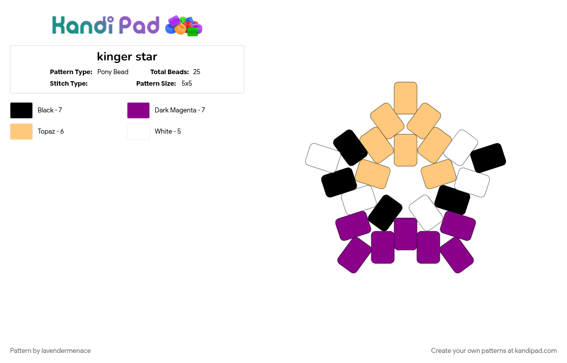 kinger star - Pony Bead Pattern by lavendermenace on Kandi Pad - kinger, orange, pink, tadc