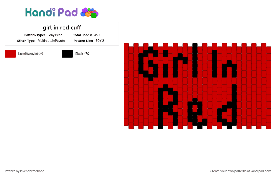 girl in red cuff - Pony Bead Pattern by lavendermenace on Kandi Pad - girlinred, pride, red
