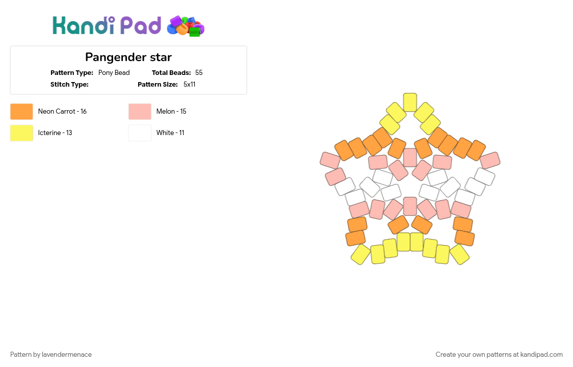Pangender star - Pony Bead Pattern by lavendermenace on Kandi Pad - beige, orange