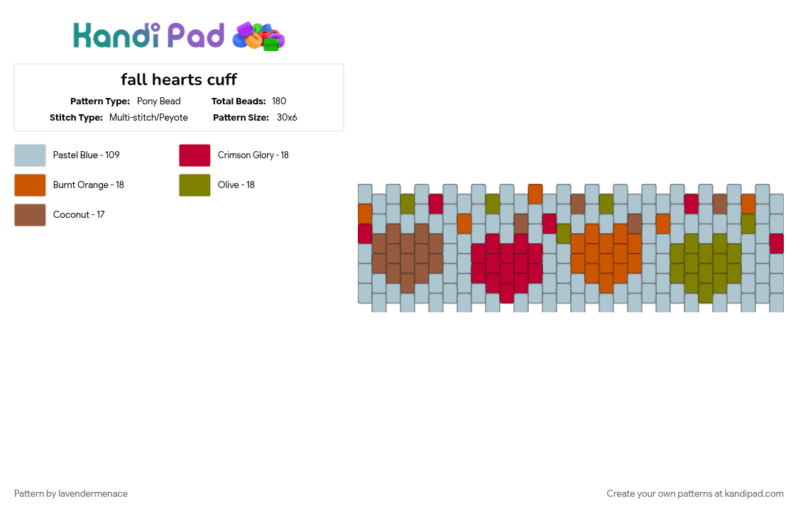 fall hearts cuff - Pony Bead Pattern by lavendermenace on Kandi Pad - light blue