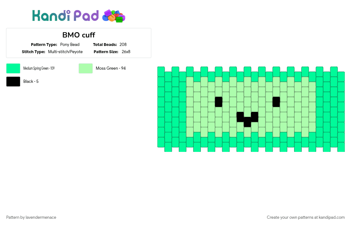 BMO cuff - Pony Bead Pattern by lavendermenace on Kandi Pad - adventure time, teal