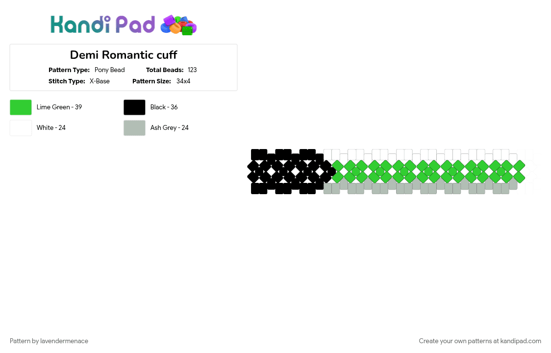 Demi Romantic cuff - Pony Bead Pattern by lavendermenace on Kandi Pad - beige, demiromantic, green, pride