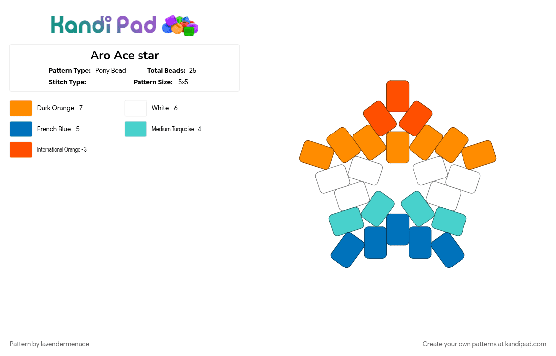 Aro Ace star - Pony Bead Pattern by lavendermenace on Kandi Pad - aroace, aromantic, asexual, orange, pride