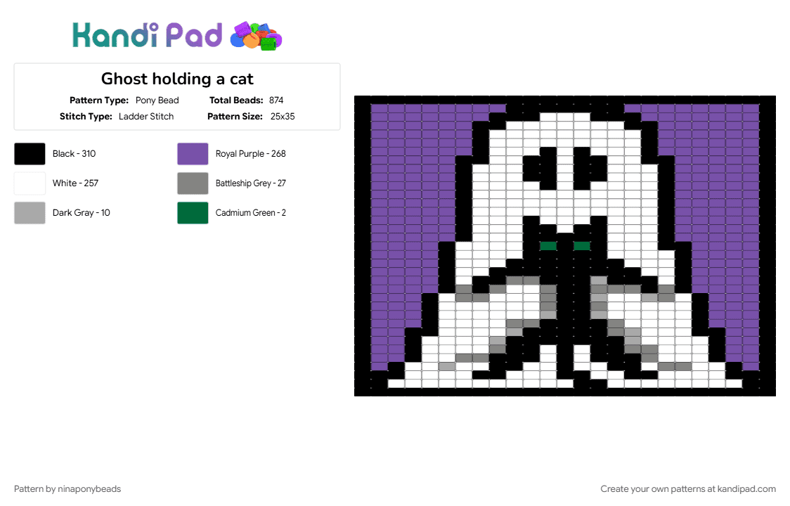 Ghost holding a cat - Pony Bead Pattern by ninaponybeads on Kandi Pad - purple, white