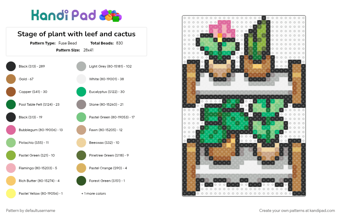 Stage of plant with leef and cactus - Fuse Bead Pattern by defaultusername on Kandi Pad - beige, flowers, green, nature, stage, tan, tree