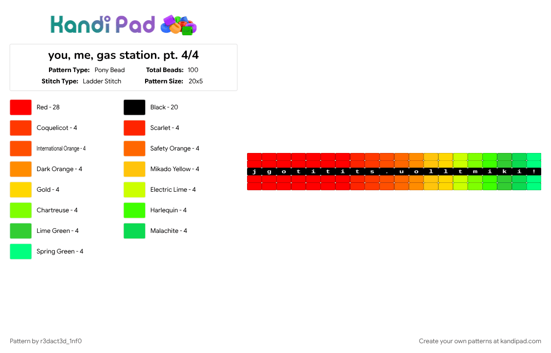 you, me, gas station. pt. 4/4 - Pony Bead Pattern by r3dact3d_1nf0 on Kandi Pad - 