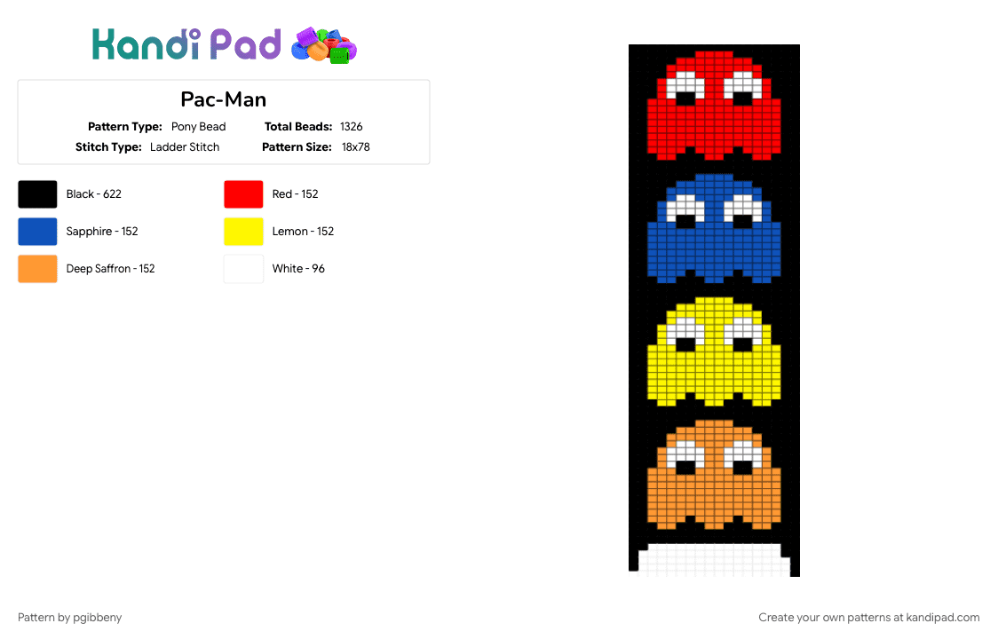 Pac-Man - Pony Bead Pattern by pgibbeny on Kandi Pad - black, blue, colorful, orange