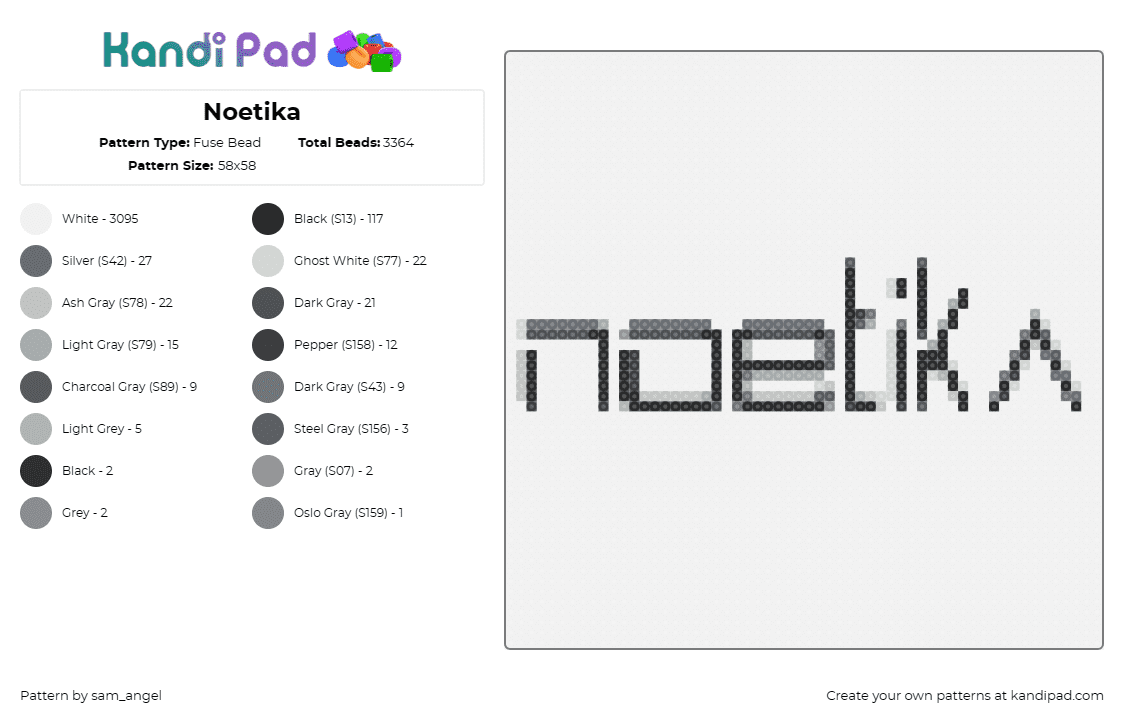 Noetika - Fuse Bead Pattern by sam_angel on Kandi Pad - noetika,logo,dj,music,edm,simple,black