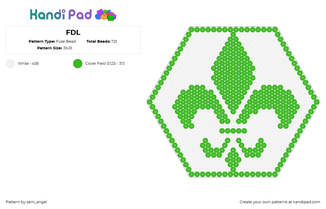 FDL - Fuse Bead Pattern by sam_angel on Kandi Pad - fleur de lis,symbol,logo,hexagon,green,white