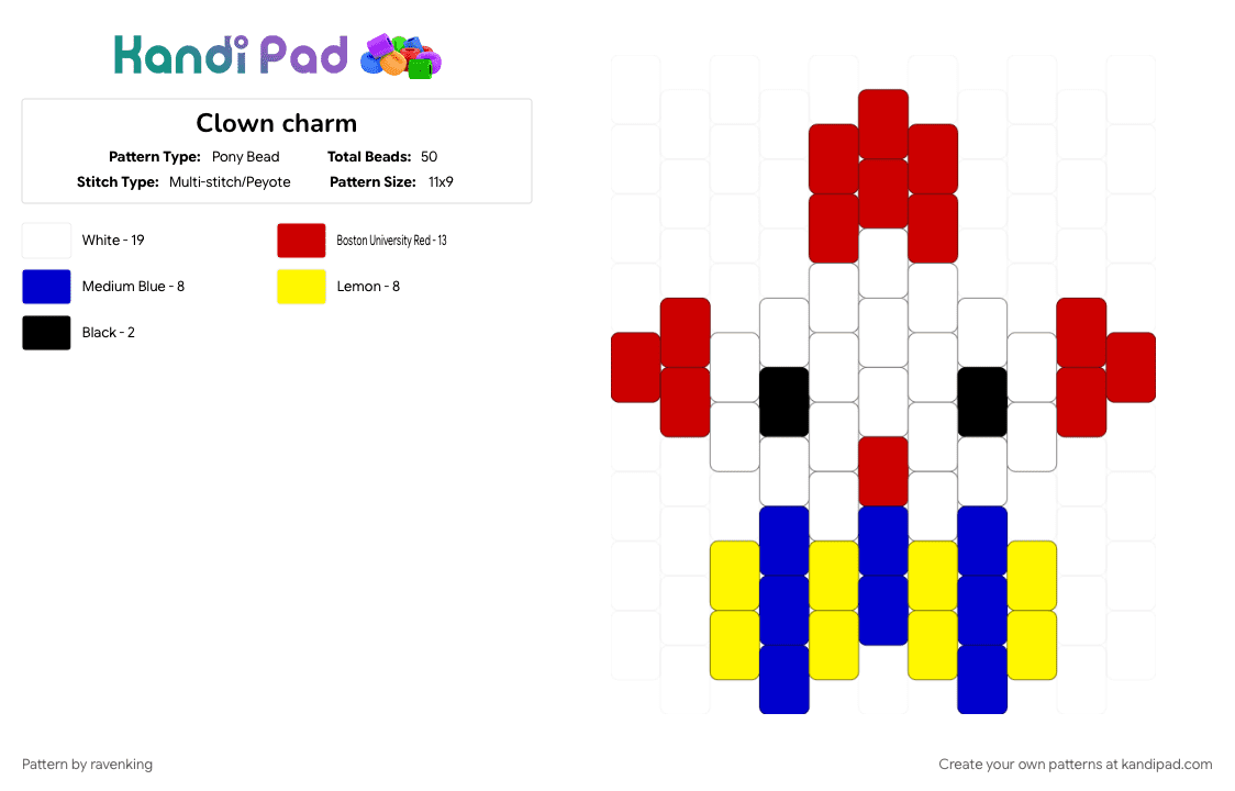 Clown charm - Pony Bead Pattern by ravenking on Kandi Pad - cotdcircuses, red