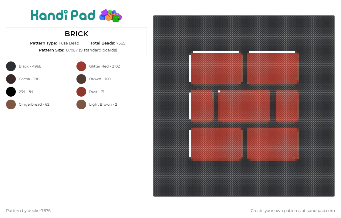 BRICK - Fuse Bead Pattern by decker7876 on Kandi Pad - brick,block,mario,nintendo