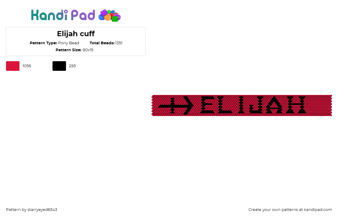 Elijah cuff - Pony Bead Pattern by starryeyed6543 on Kandi Pad - elijah,name,text,simple,cuff,red,black