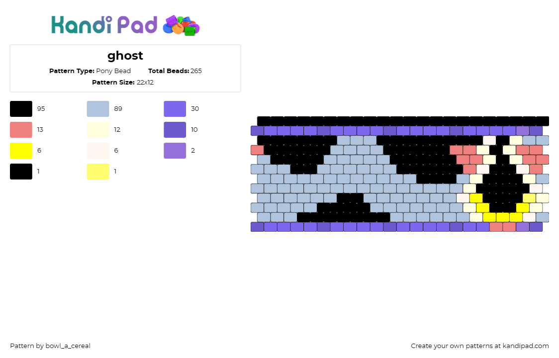 ghost - Pony Bead Pattern by bowl_a_cereal on Kandi Pad - ghost,eye,spooky,cuff,light blue,black,purple