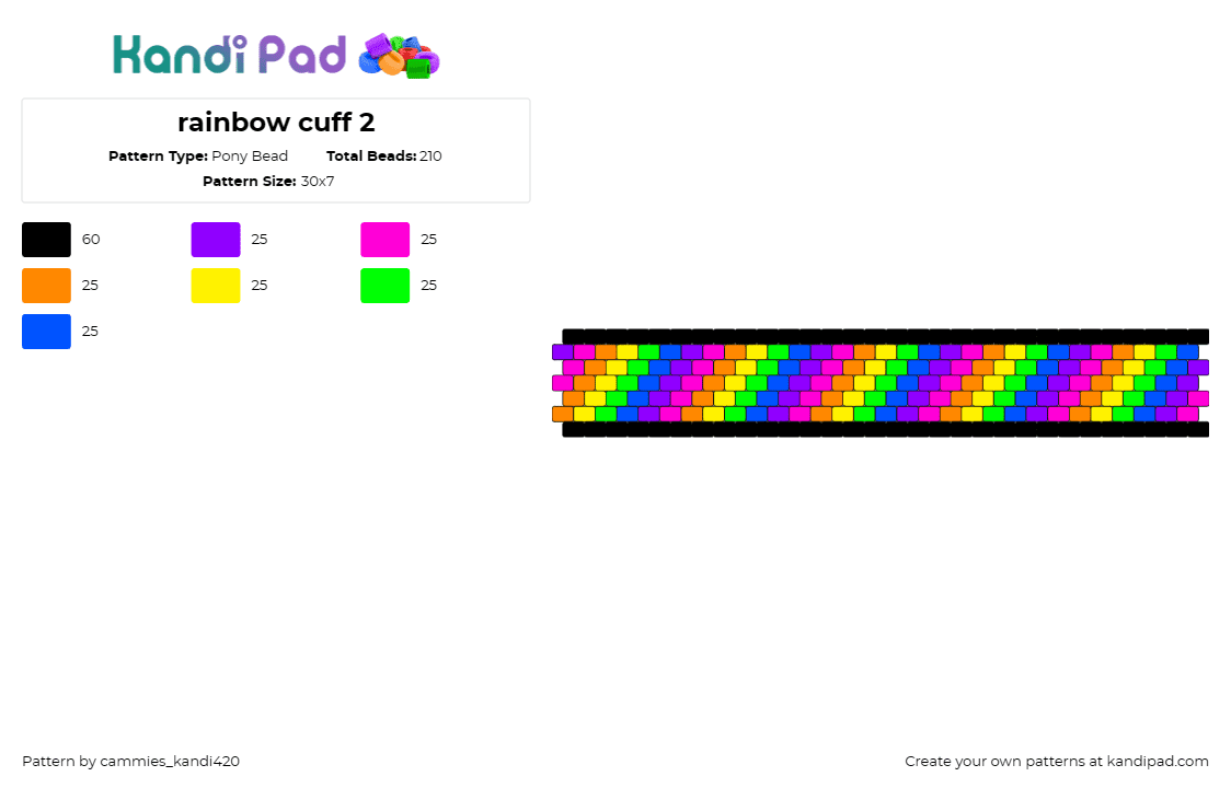 rainbow cuff 2 - Pony Bead Pattern by cammies_kandi420 on Kandi Pad - rainbow,stripes,colorful,cuff