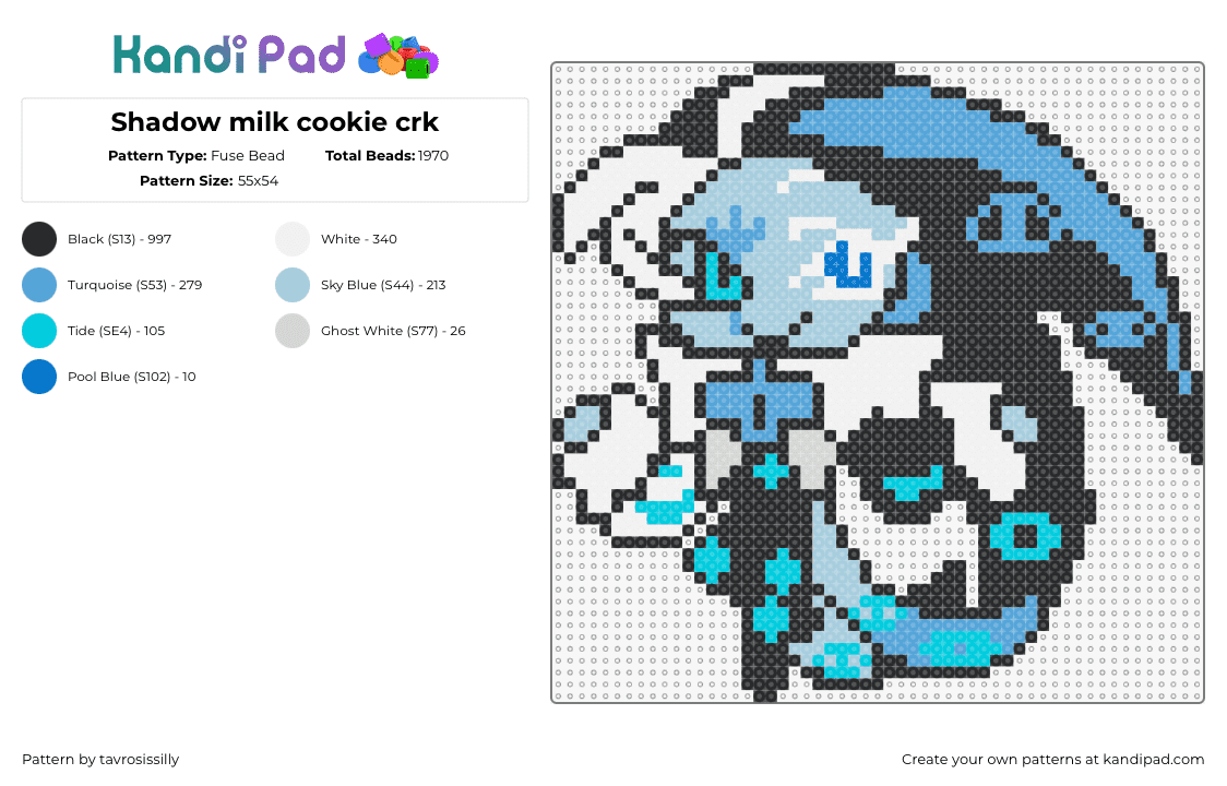 Shadow milk cookie crk - Fuse Bead Pattern by tavrosissilly on Kandi Pad - shadow milk cookie,cookie run,character,video game,light blue,blue,white,black