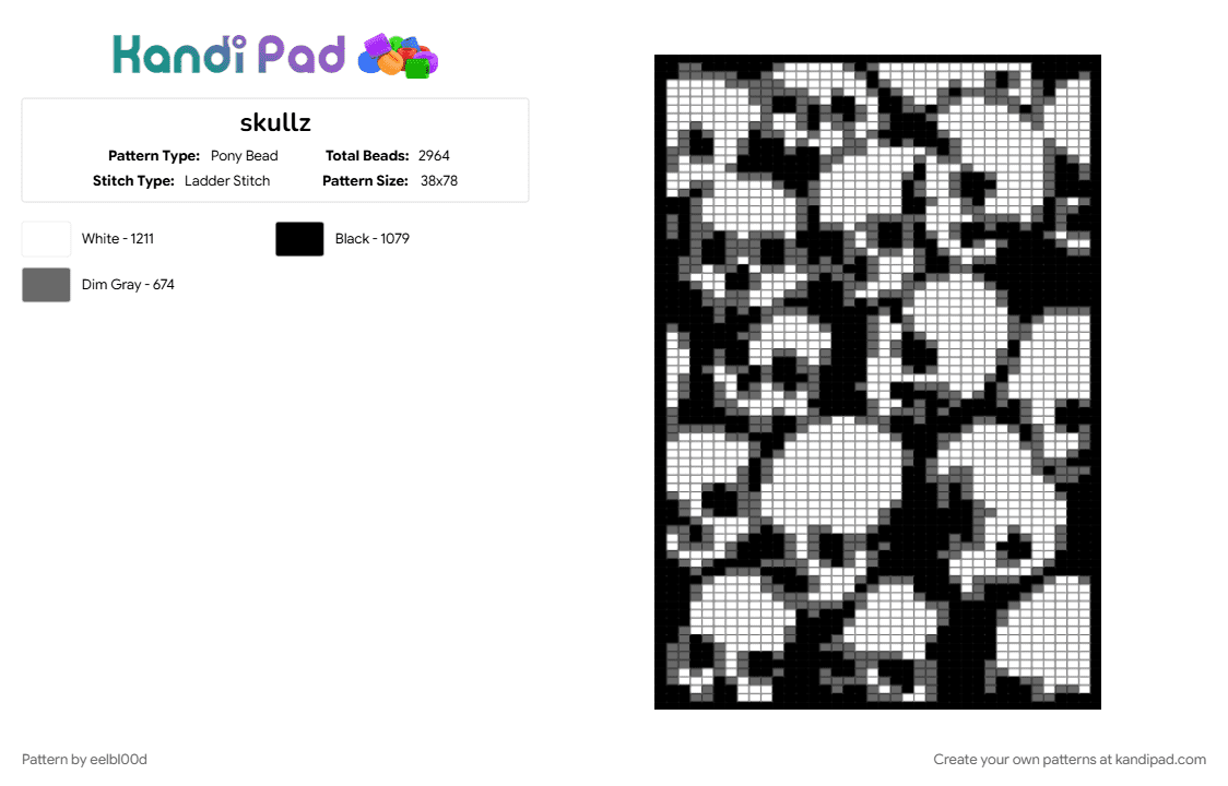 skullz - Pony Bead Pattern by eelbl00d on Kandi Pad - gray, white