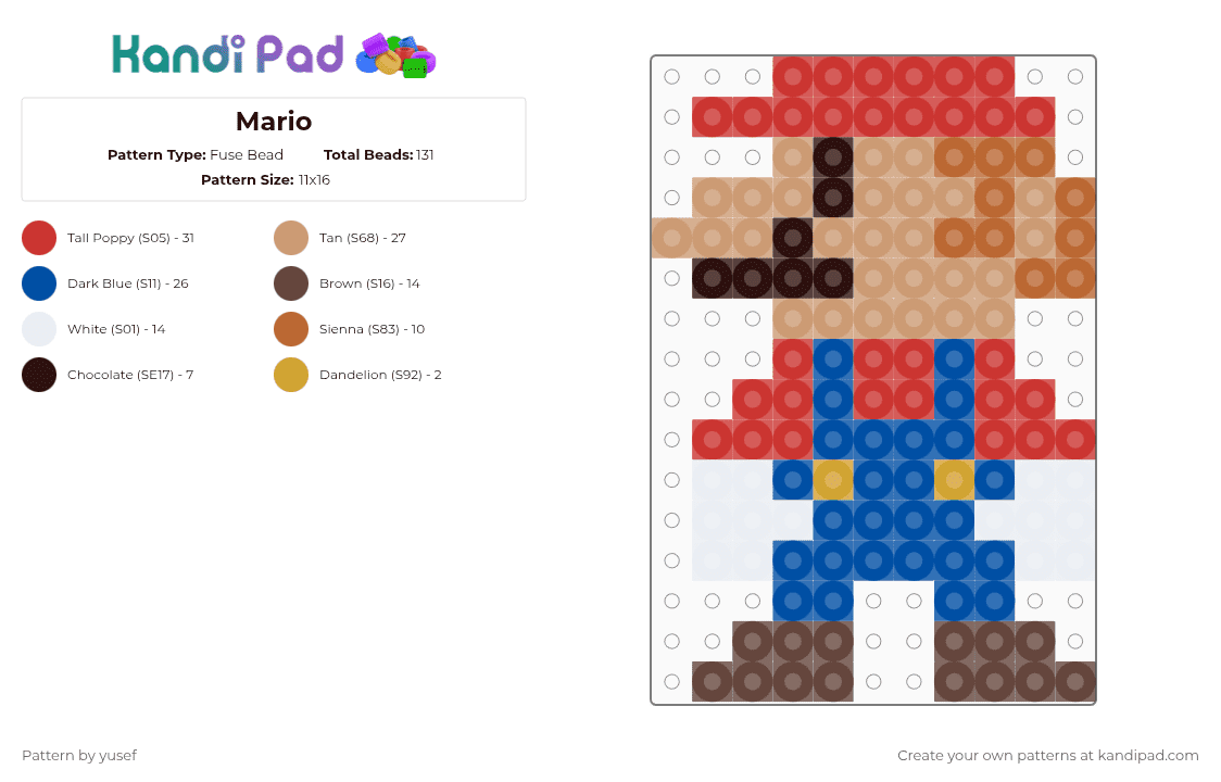 Mario - Fuse Bead Pattern by yusef on Kandi Pad - brown,blue,red,beige