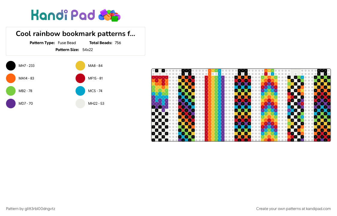 Cool rainbow bookmark patterns for SILLY PPL XD - Fuse Bead Pattern by glitt3rbl00dngvtz on Kandi Pad - 3am project, bookmark, colorful, coolz, fusebeads, green, orange, rainbow, rainbows, scene