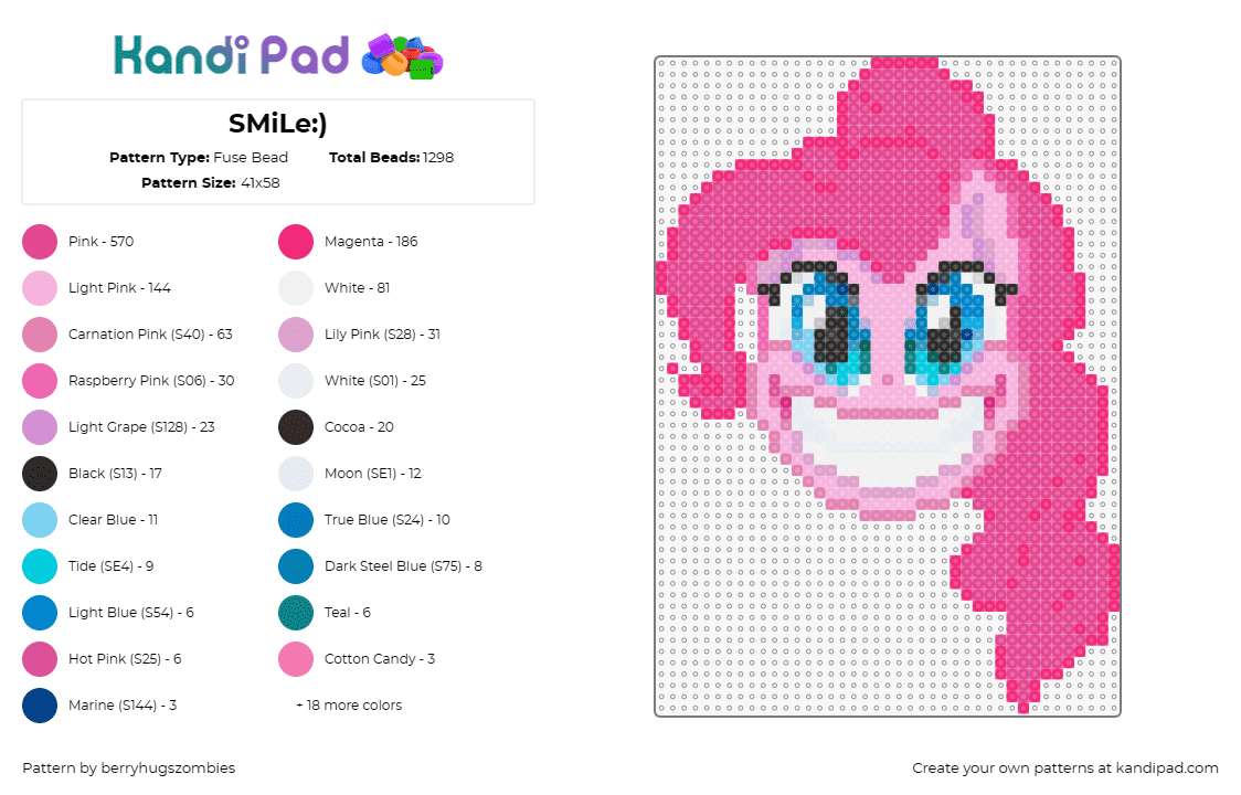 SMiLe:) - Fuse Bead Pattern by berryhugszombies on Kandi Pad - smile,mlp,my little pony,mashup,horror,movie,creepy,pink