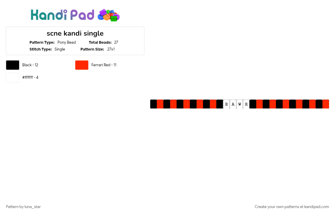scne kandi single - Pony Bead Pattern by luna_star on Kandi Pad - red, white