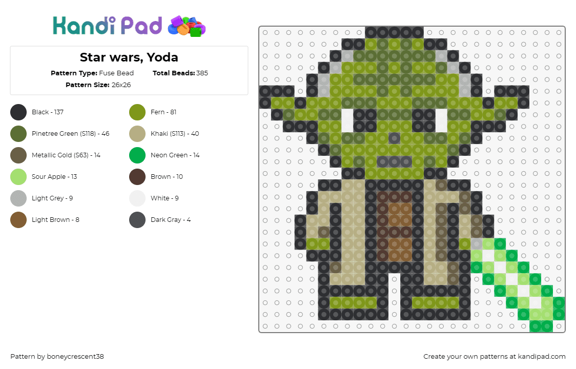 Star wars, Yoda - Fuse Bead Pattern by boneycrescent38 on Kandi Pad - yoda,star wars,jedi,lightsaber,character,movie,scifi,green