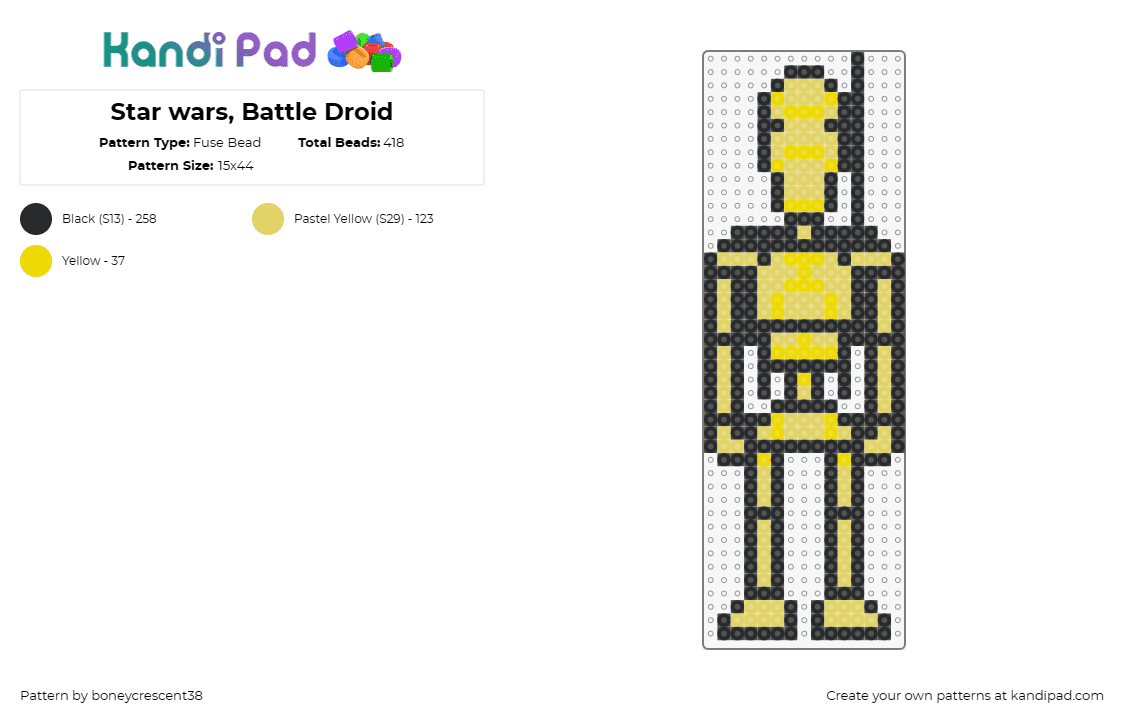 Star wars, Battle Droid - Fuse Bead Pattern by boneycrescent38 on Kandi Pad - droid,star wars,robot,character,movie,scifi,gold